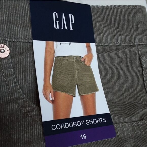 GAP Corduroy Shorts Fine Wale Olive Green Frayed Hems Size 16‎ - Picture 2 of 6